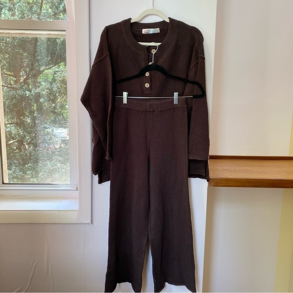 NWT Free People Hailee Sweater Set FP Beach 2 Piece Loungewear Waffle Knit Brown - Picture 4 of 13